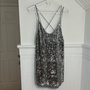 Free People Silver Sequin Disco Mini Dress size Small